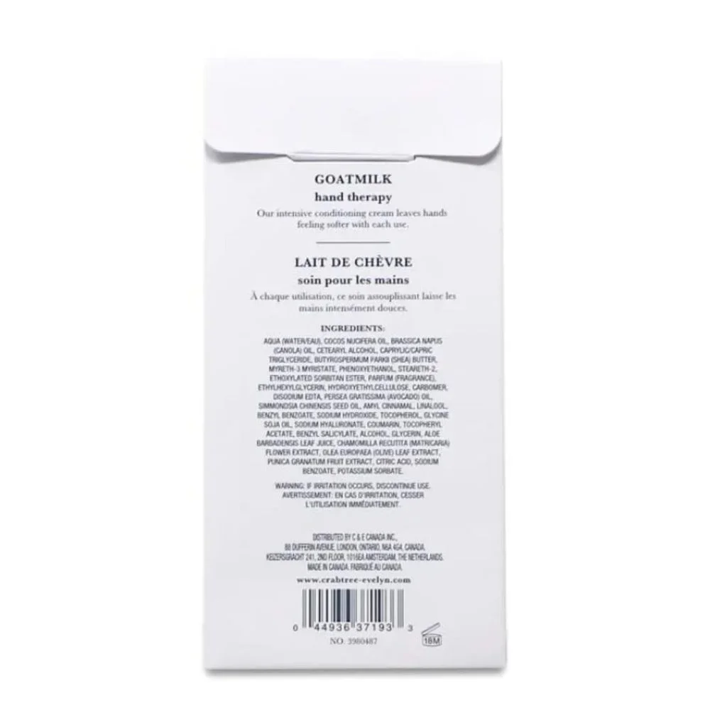 Crabtree & Evelyn Goat Milk Hand Therapy Cream 3.5 oz Moisturizer for Dry Skin